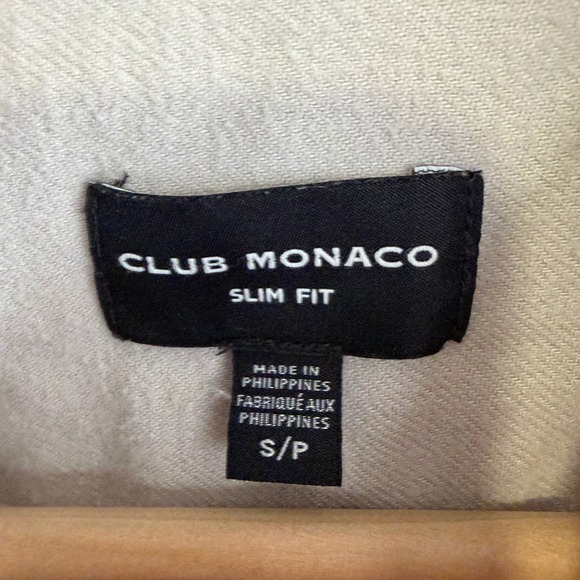 Club Monaco Mens Slim Fit Flannel Shirt Small Beige 100% Cotton Button Up Casual - Picture 3 of 4